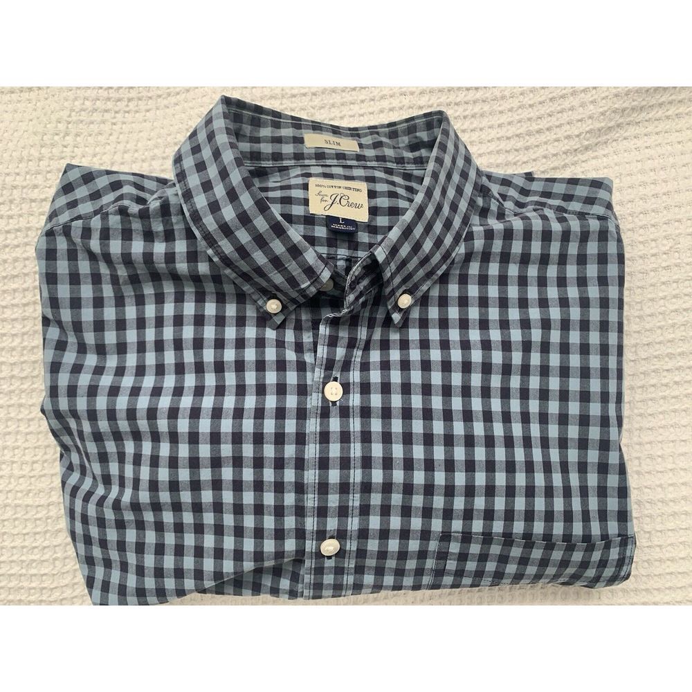 TWO J.Crew Shirt Men's Large Green and Blue Checkered‎ Button Down